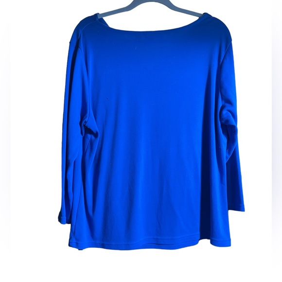 Bob Mackie’s Drape Neck Bracelet Sleeve Knit Top In Royal Blue. Size 1X. - Picture 2 of 12